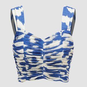 Cider V-Neck Abstract Ruched Crop Tank Top, Blue, Size Small, NWT